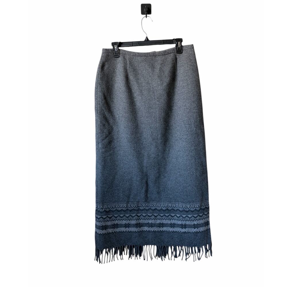 VTG Talbots Gray Wool Blend Straight Lined Maxi Fringe Blanket Skirt- Size 12